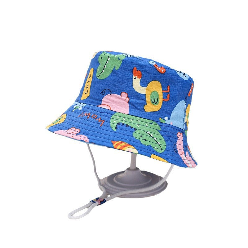 Imprimé Bucket Chapeau mignon voiture Dinosaur Summer Beach Pure Cotton Chapeau pêcheur pour bébés