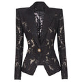 Veste de blazer broyée à simple bouton Sheer Leaf Jacquard