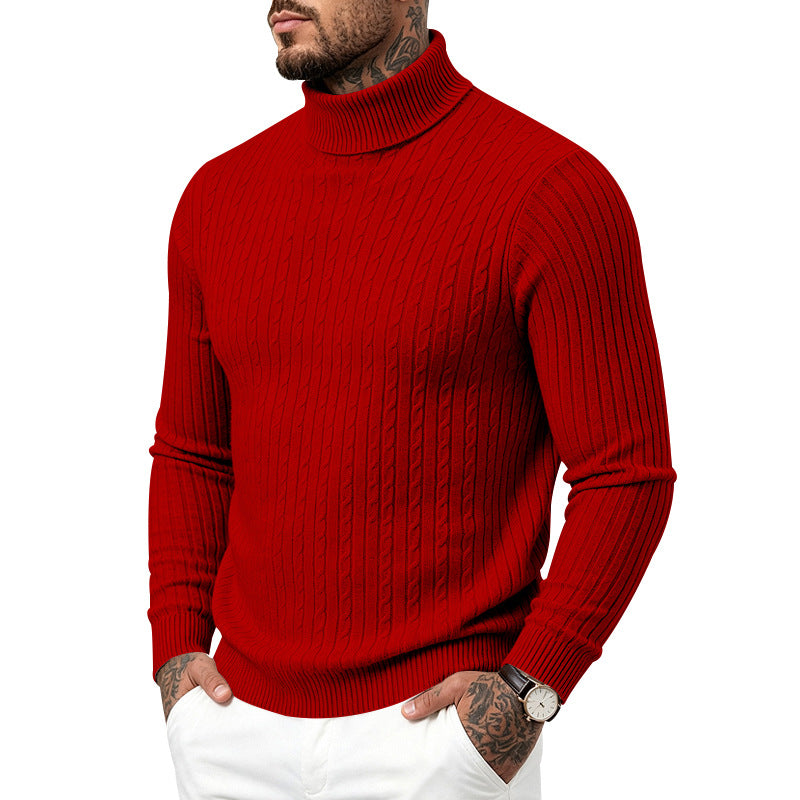 Hommes Col tortueux Slim-Fit Vertical-Stripe Chandail occasionnel à manches longues