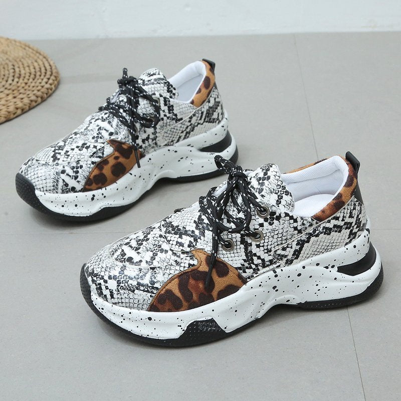 Leopard Imprimer Sneakers Femmes Dentelle vers le haut Marche Running Sports Chaussures