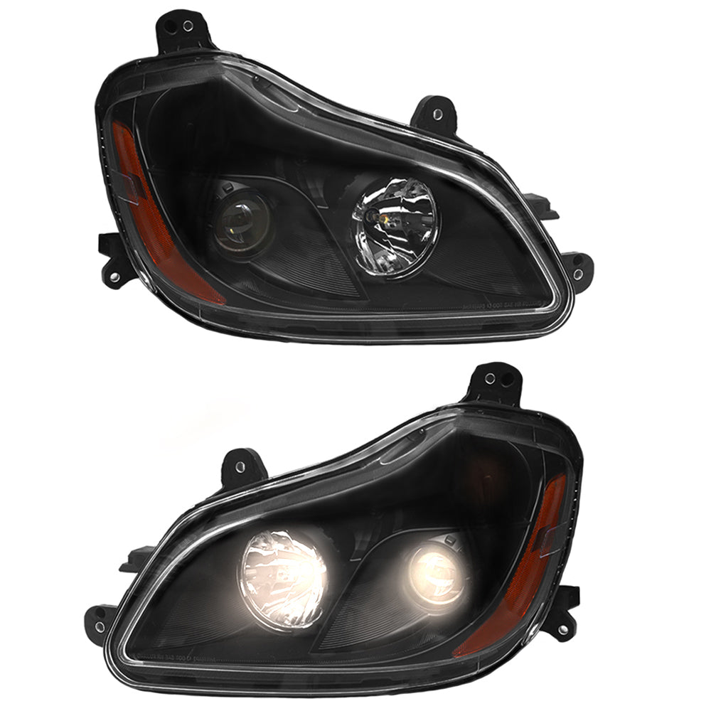 Phares noirs compatibles avec Kenworth T680 2013-2021 Paire de bulbes inclus