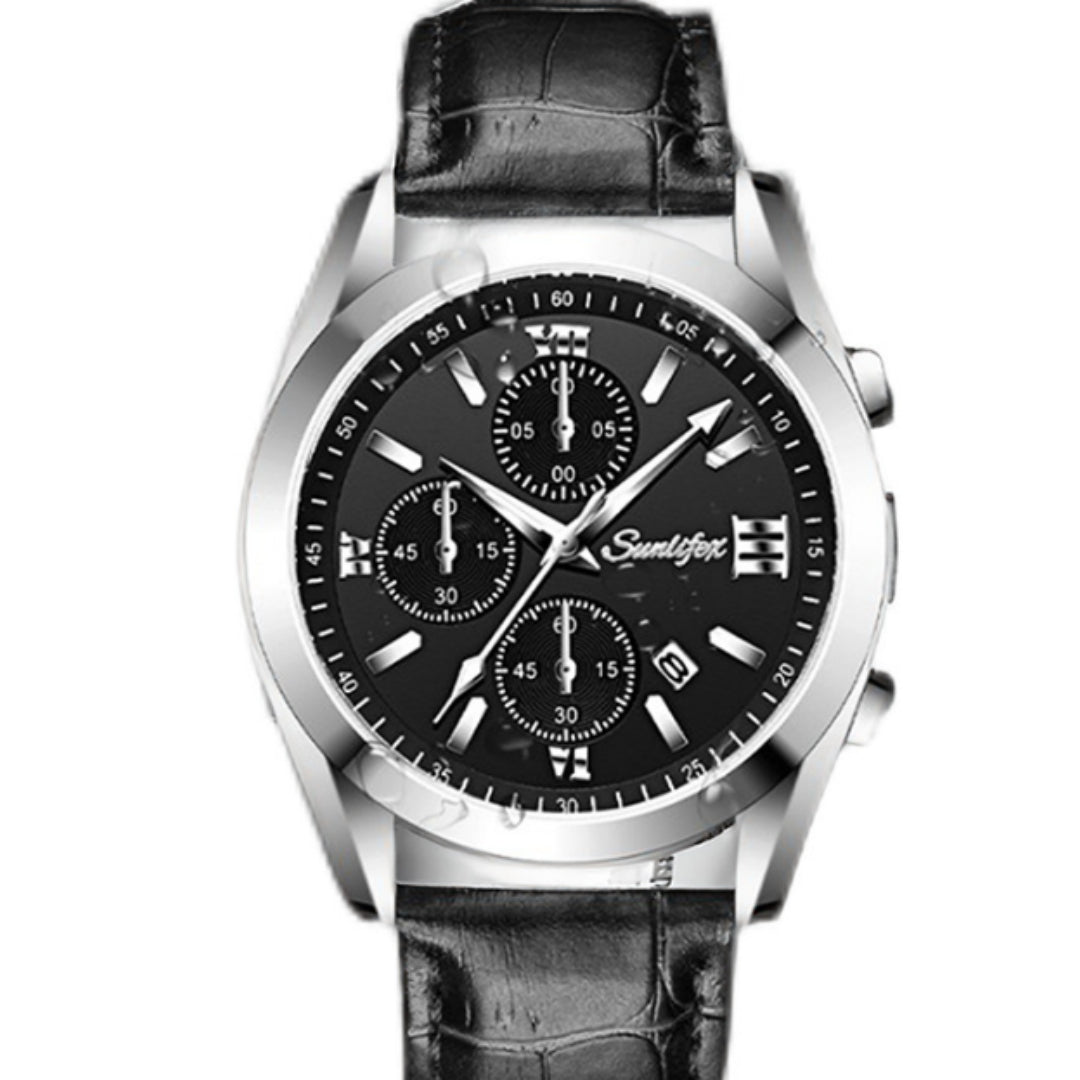 Business Casual Simple Round Leather Strap Men's Watch