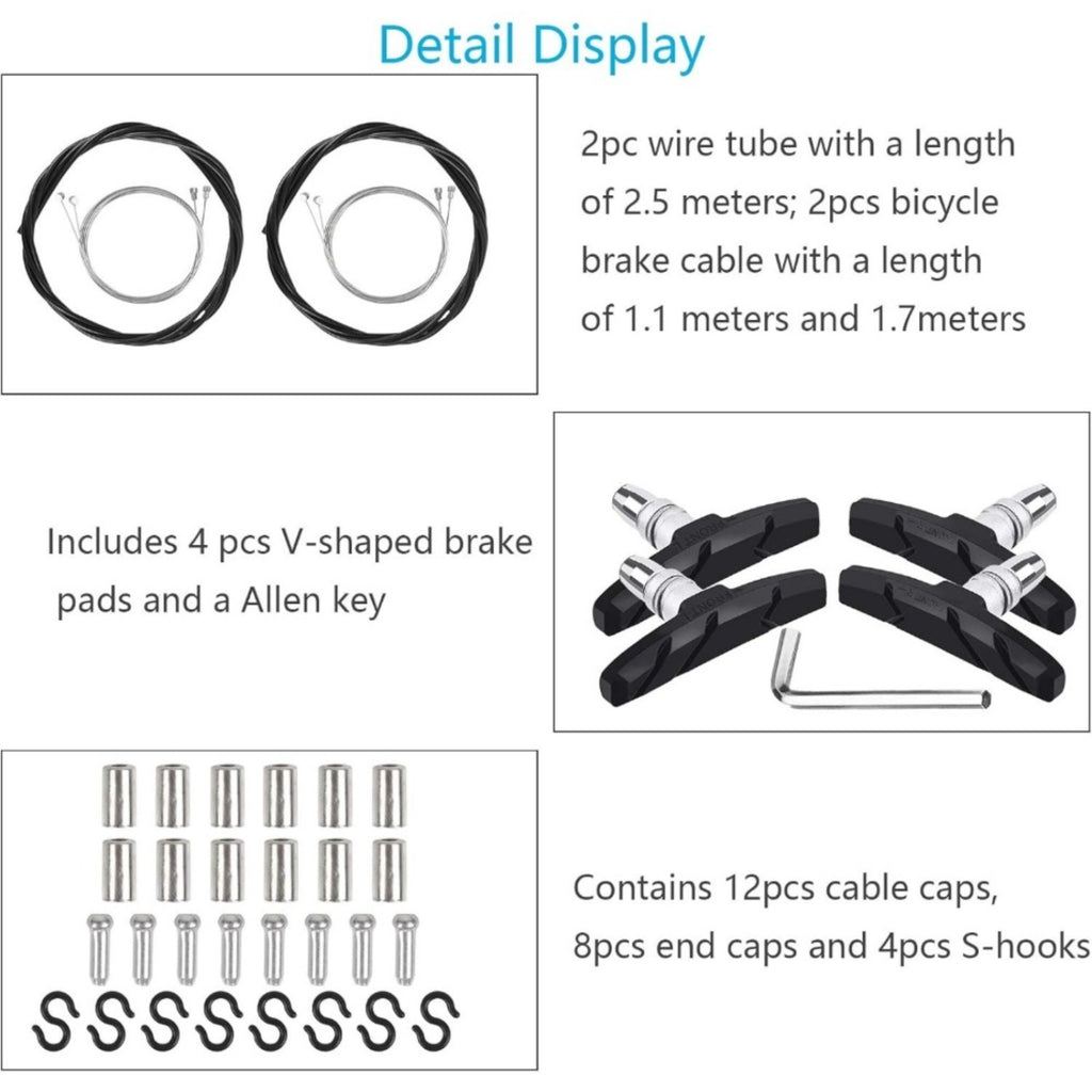 Bicycle brake cable set with V-Brake pads