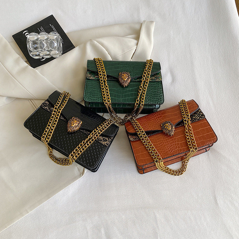 Sac sous-armé rétro avec chaîne et motif crocodile