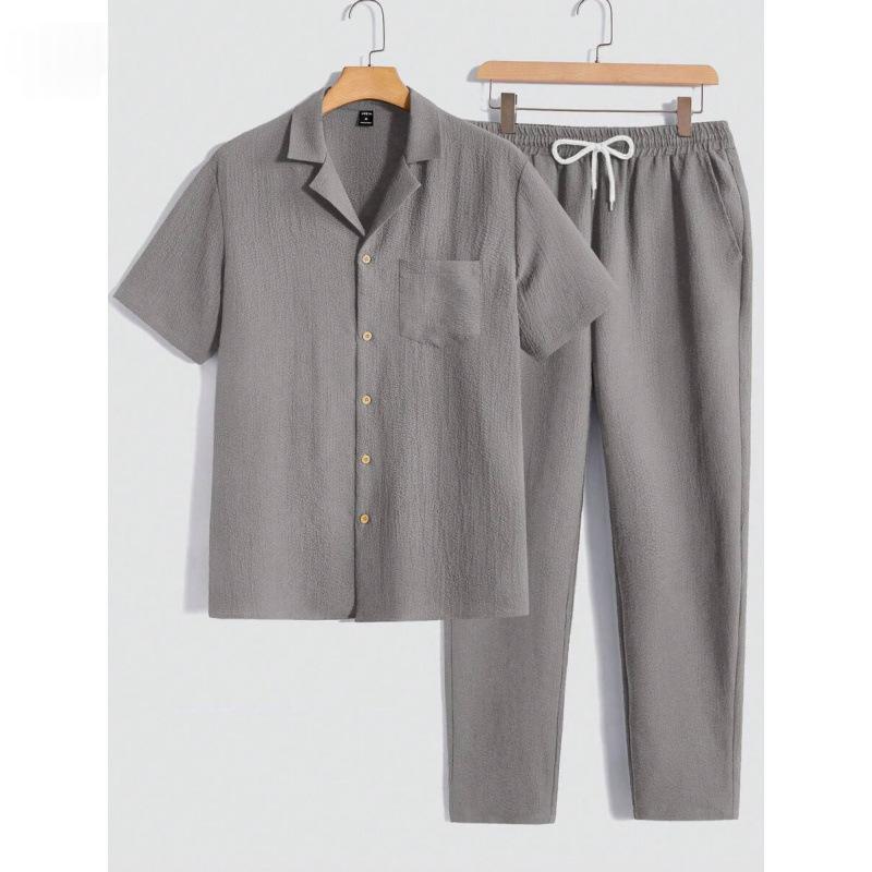 Homme couleur solide bouton rayé chemise manches