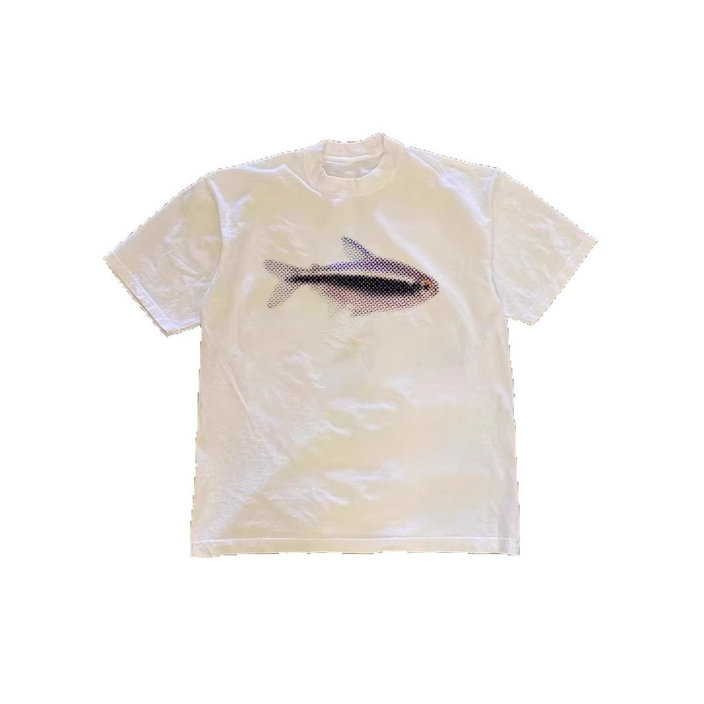T-shirt à manches courtes surdimensionné avec un petit poisson imprimé unisexe et détendu