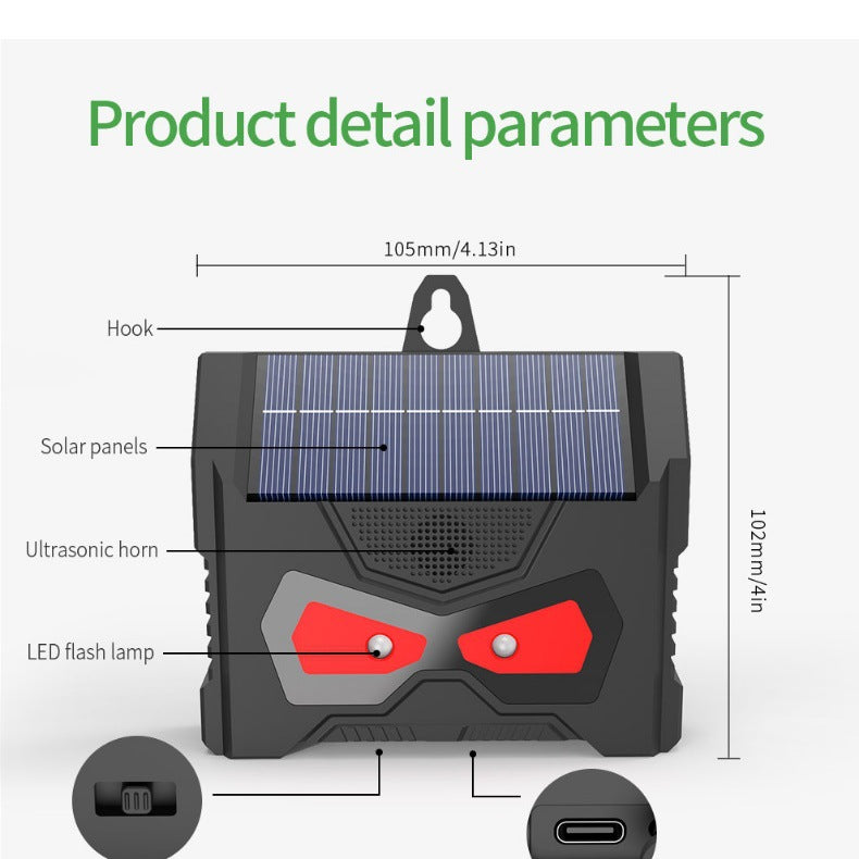 Appareil à ultrasons solaires pour les repellers d'animaux extérieurs