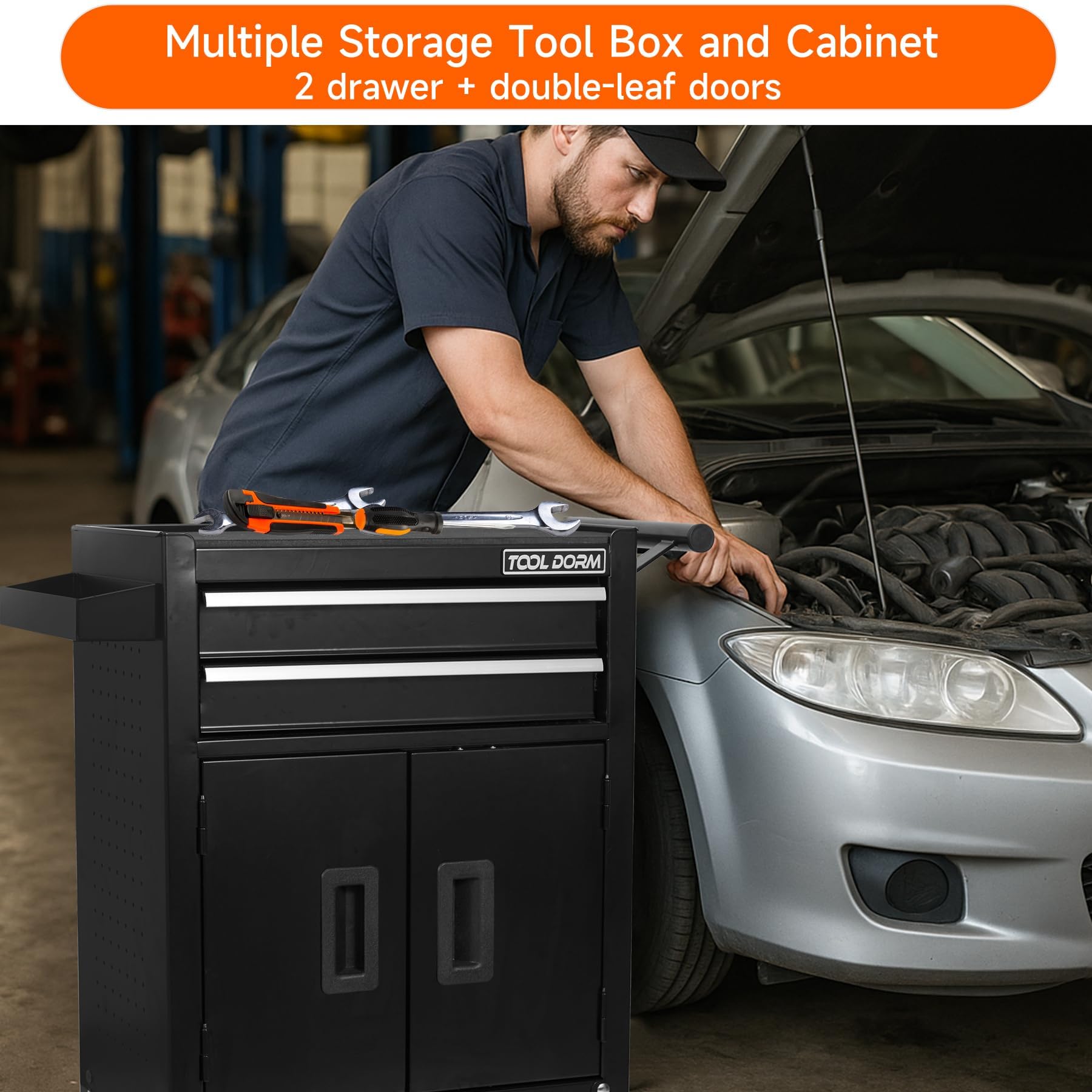 Uniquement pour la livraison sur waybill Cabinet à double porte avec deux tiroirs Panier d'outils TT202BK