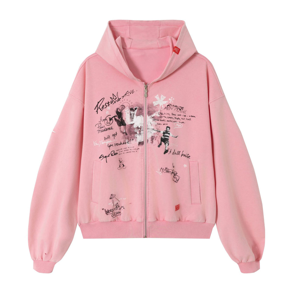 Veste de couple à capuche imprimée en lettres de style américain