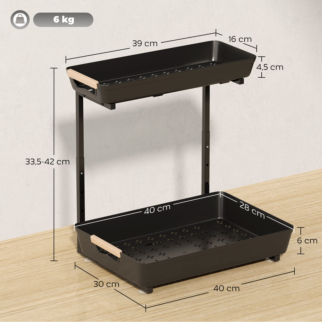 Hauteur réglable de la cuisine Organisateur 2 niveaux paniers de retrait rack de stockage en métal sous évier