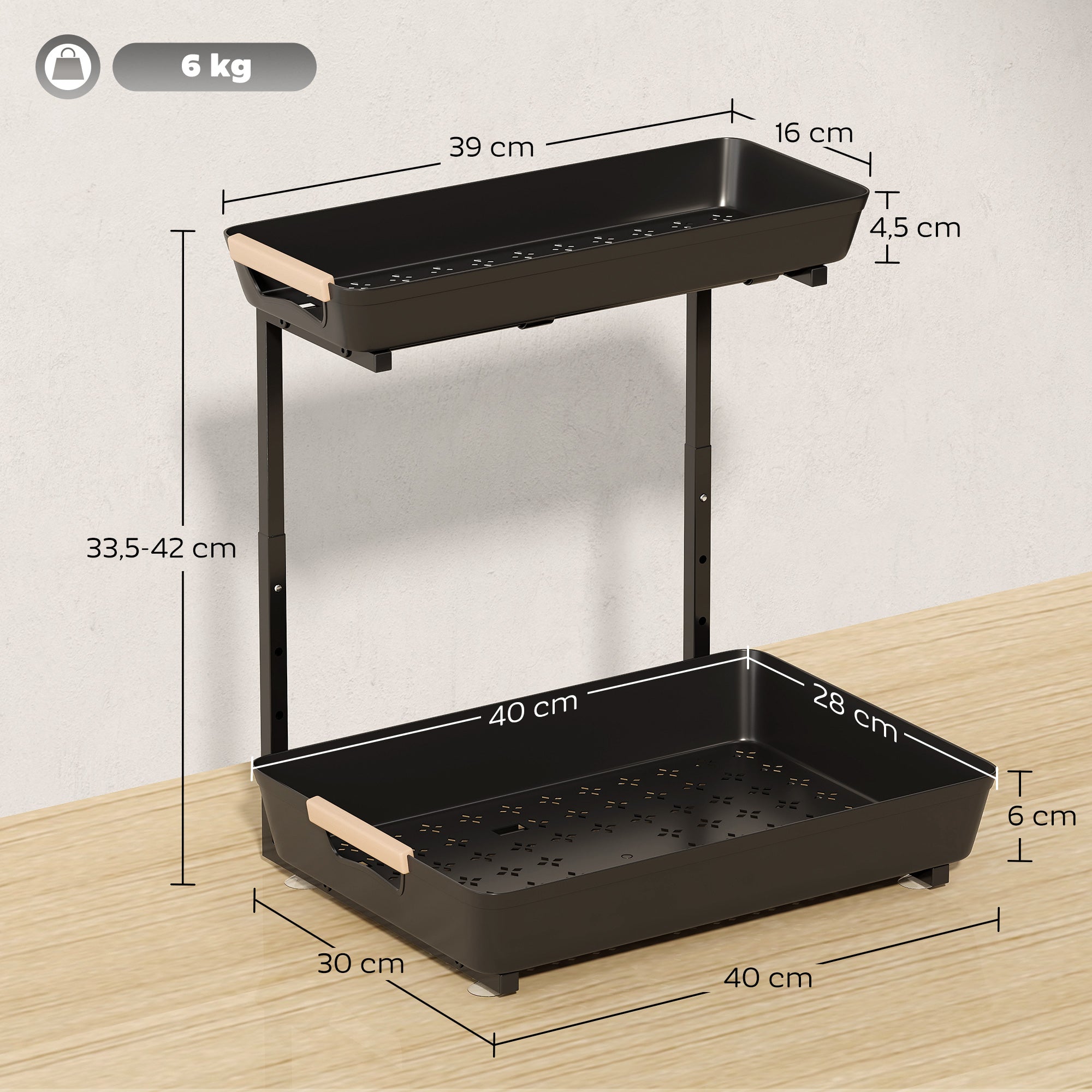 Hauteur réglable de la cuisine Organisateur 2 niveaux paniers de retrait rack de stockage en métal sous évier