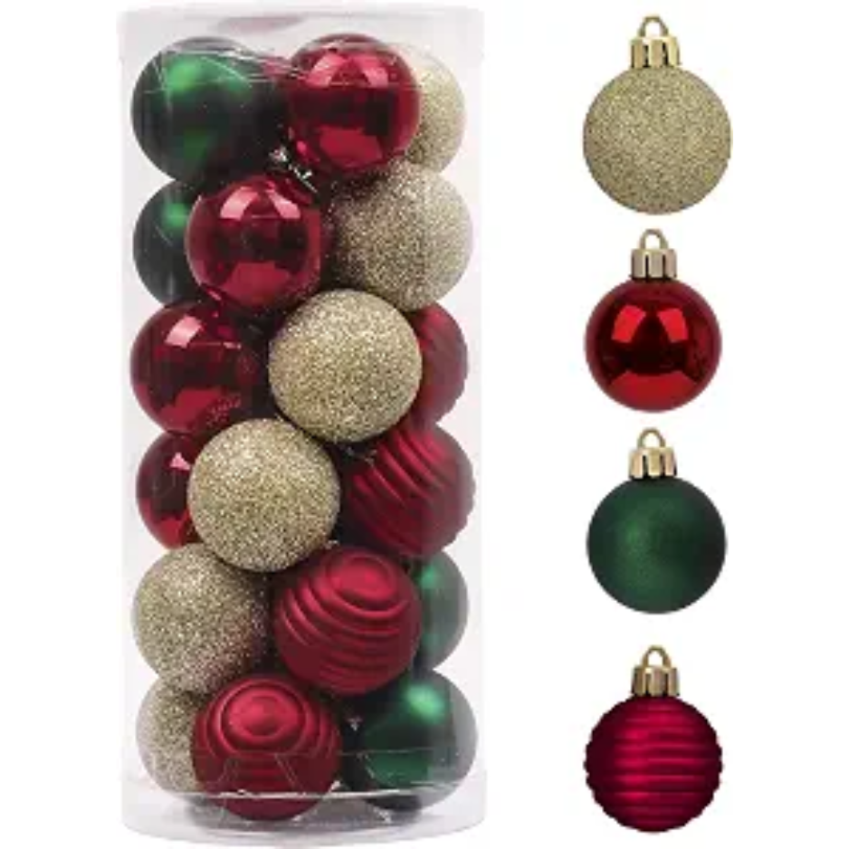Petit arbre de Noël Décorations Balles ornements 24ct 1.57 Rouge Vert et Or Shatterproof