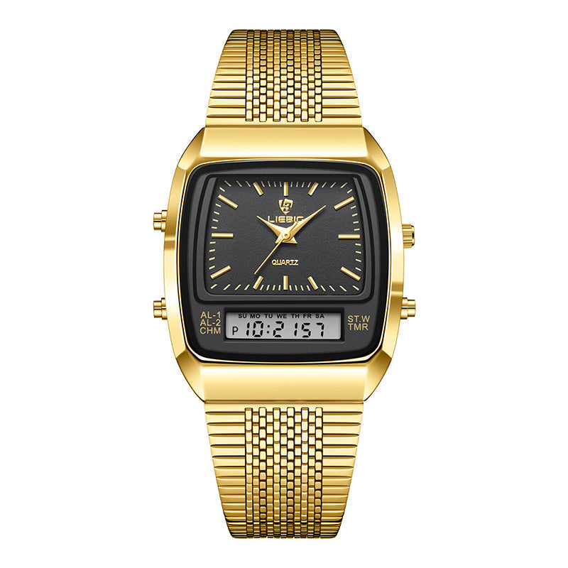 Business Casual Mesh Belt Waterproof Double Display Montre électronique Quartz