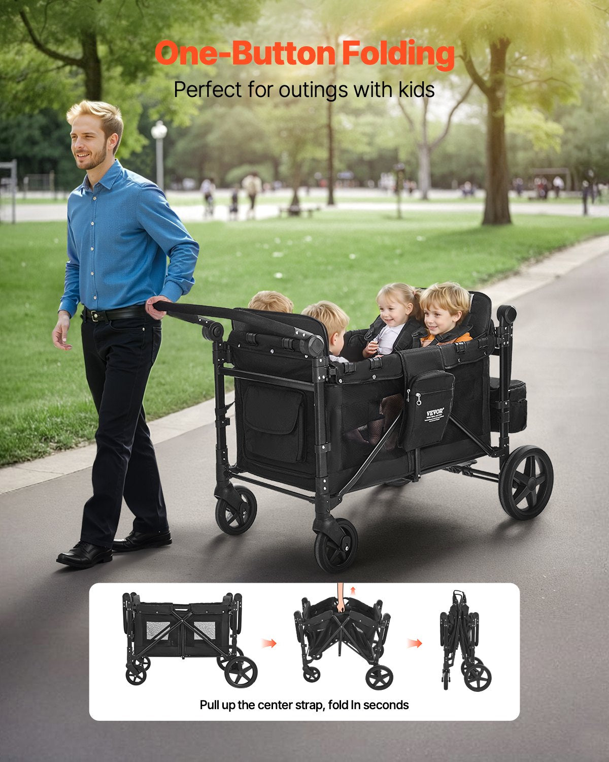 Poussette pour 4 enfants Push Pull Quad Poussette amovible 330LBS Chargement