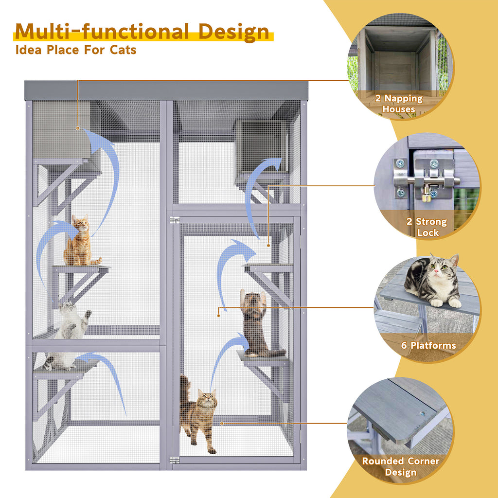 Catio extérieur en bois Boîtier multifonctionnel pour chats