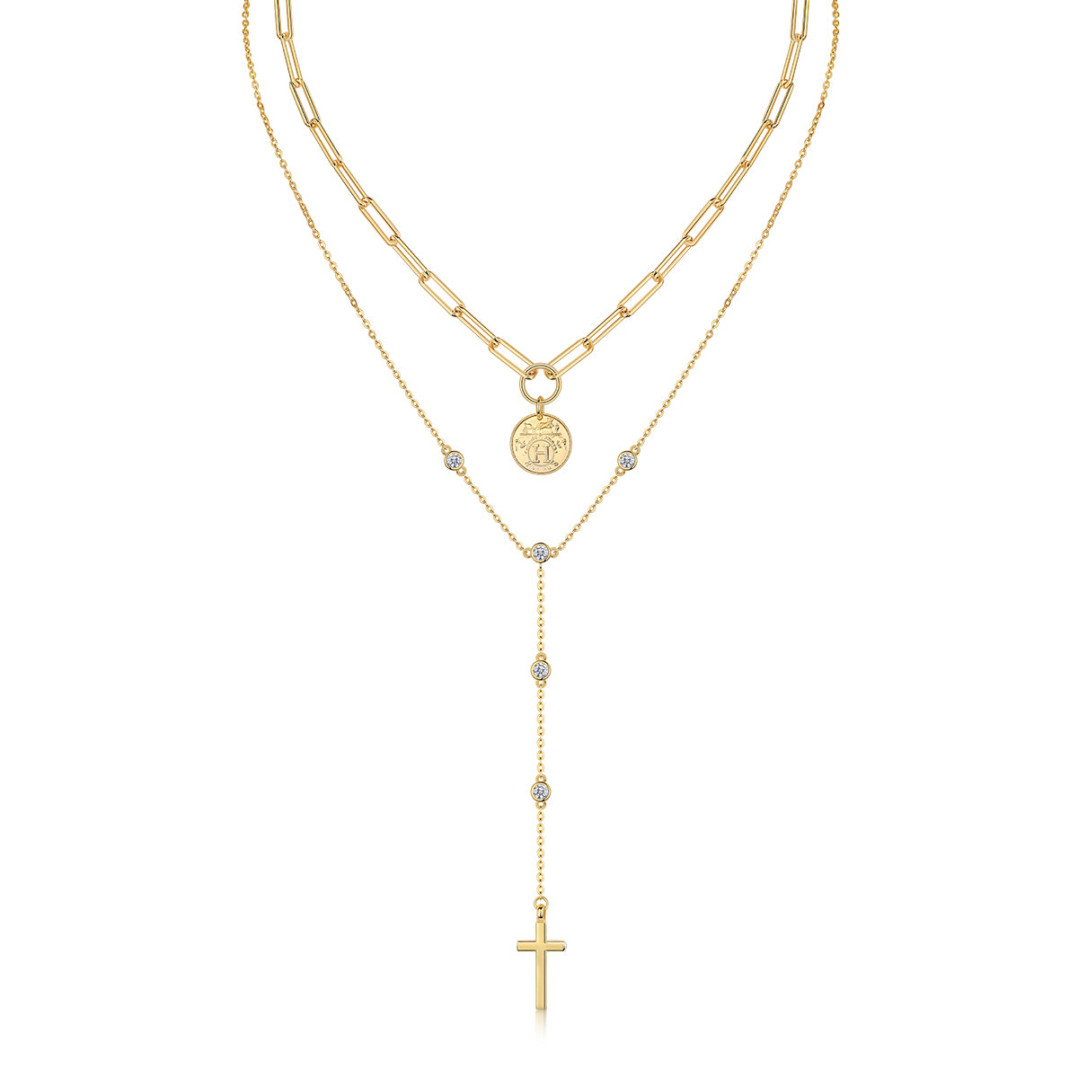 S925 Argent Sterling 0.1ct Collier en couches de Moissanite 14,4g Pendentif de pièce transversale Collier Y