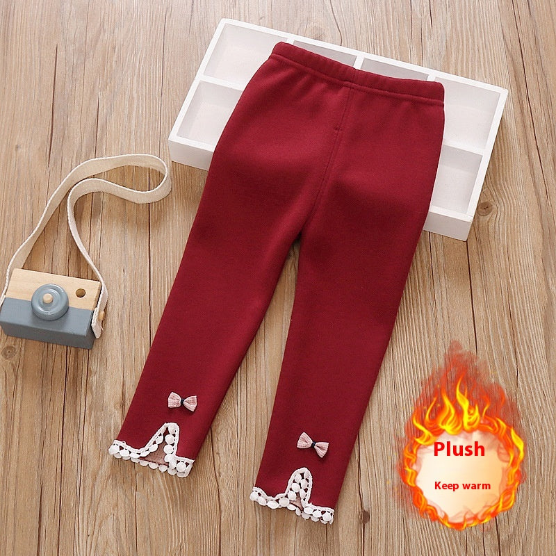 Pantalon à couche unique en hiver épais doublé de polaire pour filles