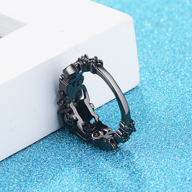 Punk Électroplaqué Noir Or Incrusté Black Zircon Anneau