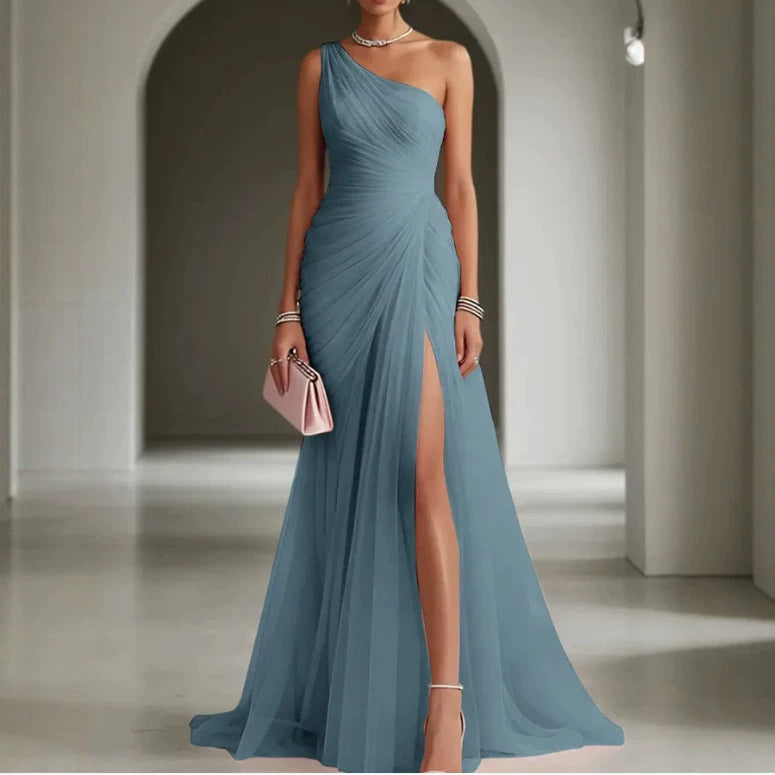 Robe de fête à une épaule fashionnable longue soirée