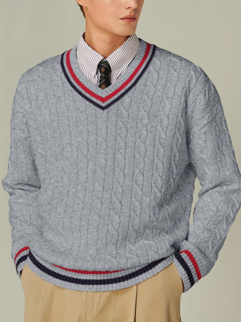 Bloc de couleur Col V Col à manches longues Chandail casual élégant Automnehiver