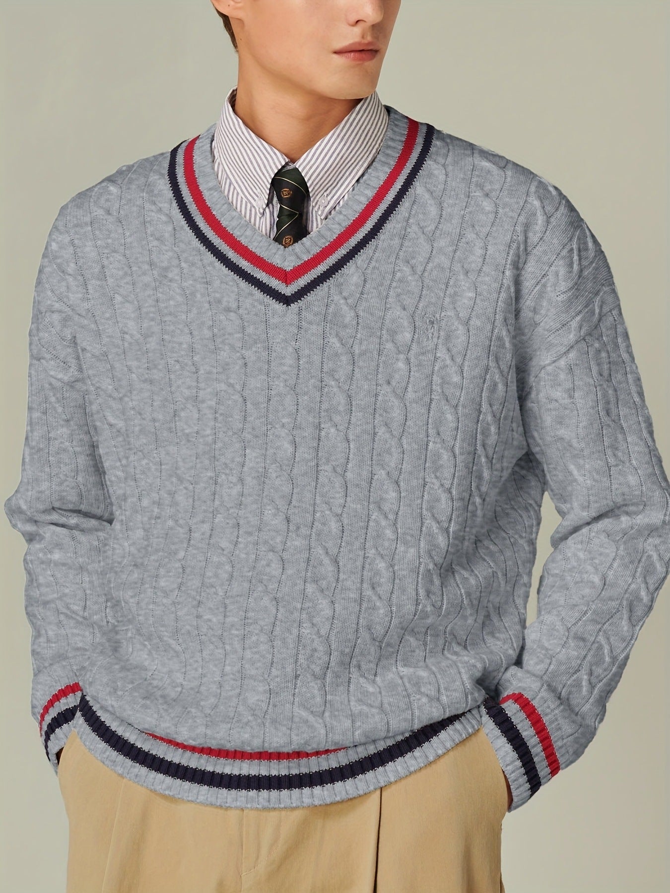 Bloc de couleur Col V Col à manches longues Chandail casual élégant Automnehiver