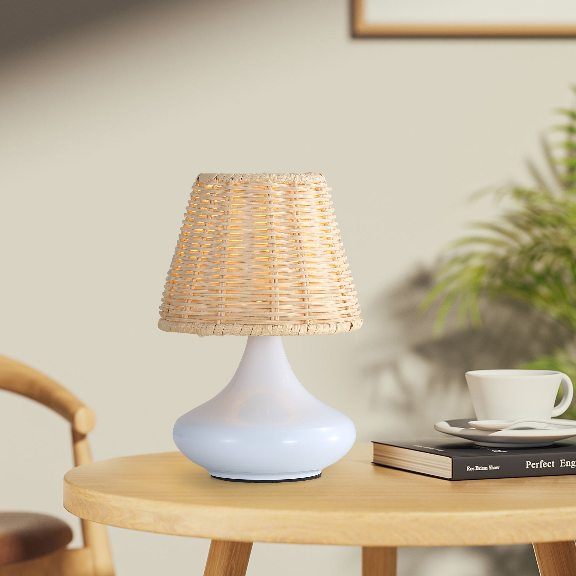 Lampe de table en bambou blanc Lampe de bureau variable Lampe de nuit avec base en fer et trois couleurs