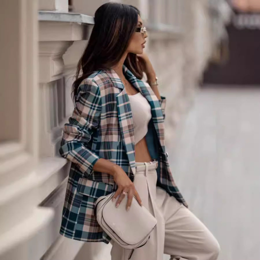 Blazer de Plaid Casual et Chic pour les femmes