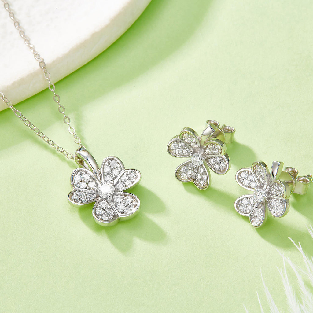 S925 Collier en mousse de mousse d'argent Sterling 43cm Pave Petales D Couleur VVS1 GRA Certifie