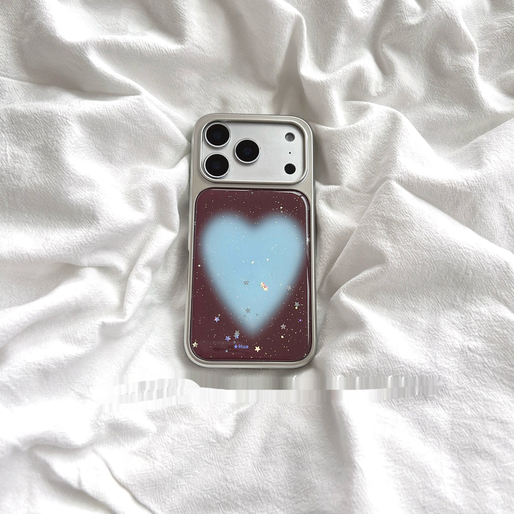 Cas haut de gamme de téléphone bleu glutteur brun Cœur