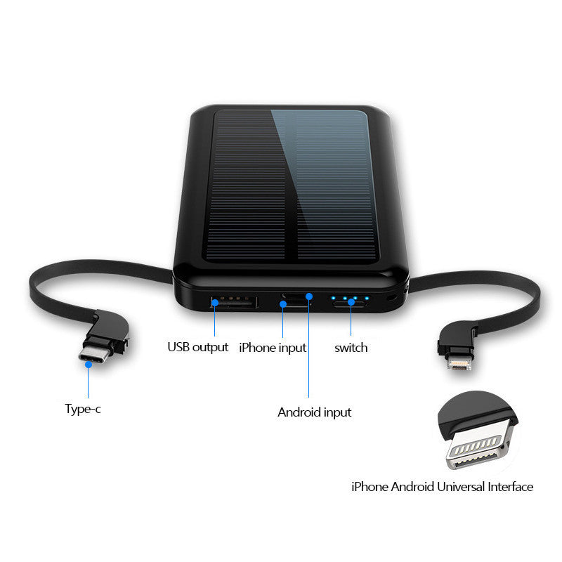 Carré en aluminium Shell Solar Power Bank avec câble