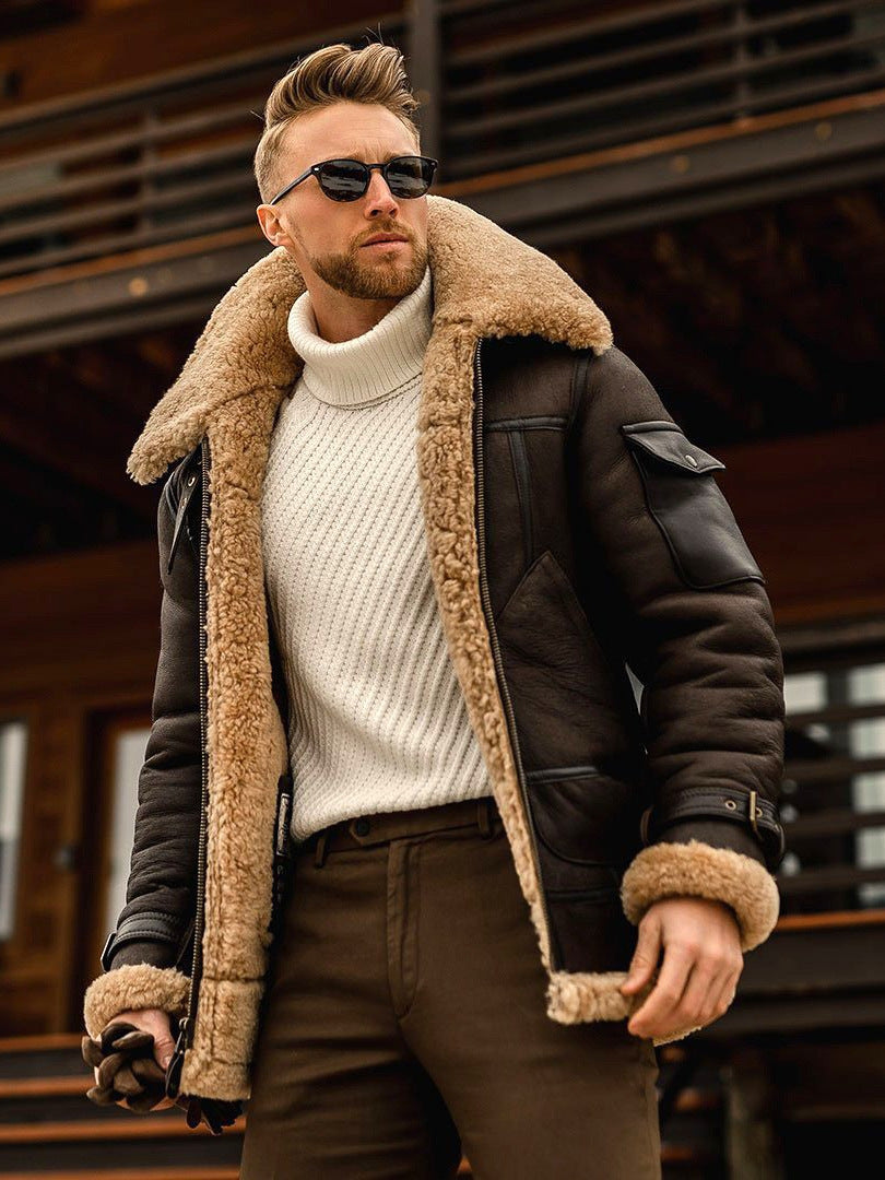 Manteau d'hiver pour hommes à la frontière Veste en cuir composite de grande taille
