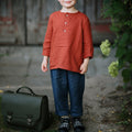 Chemise en coton à manches longues à col semi-ouvert pour garçon