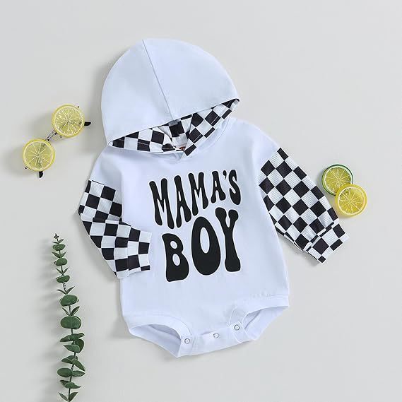 Letter-printed Plaid Patchwork Romper à manches longues