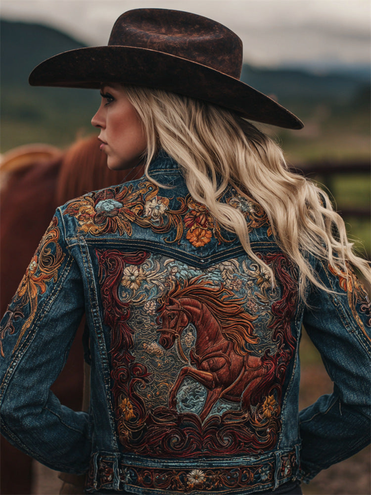 Veste de denim retro à manches longues lavée d'automne