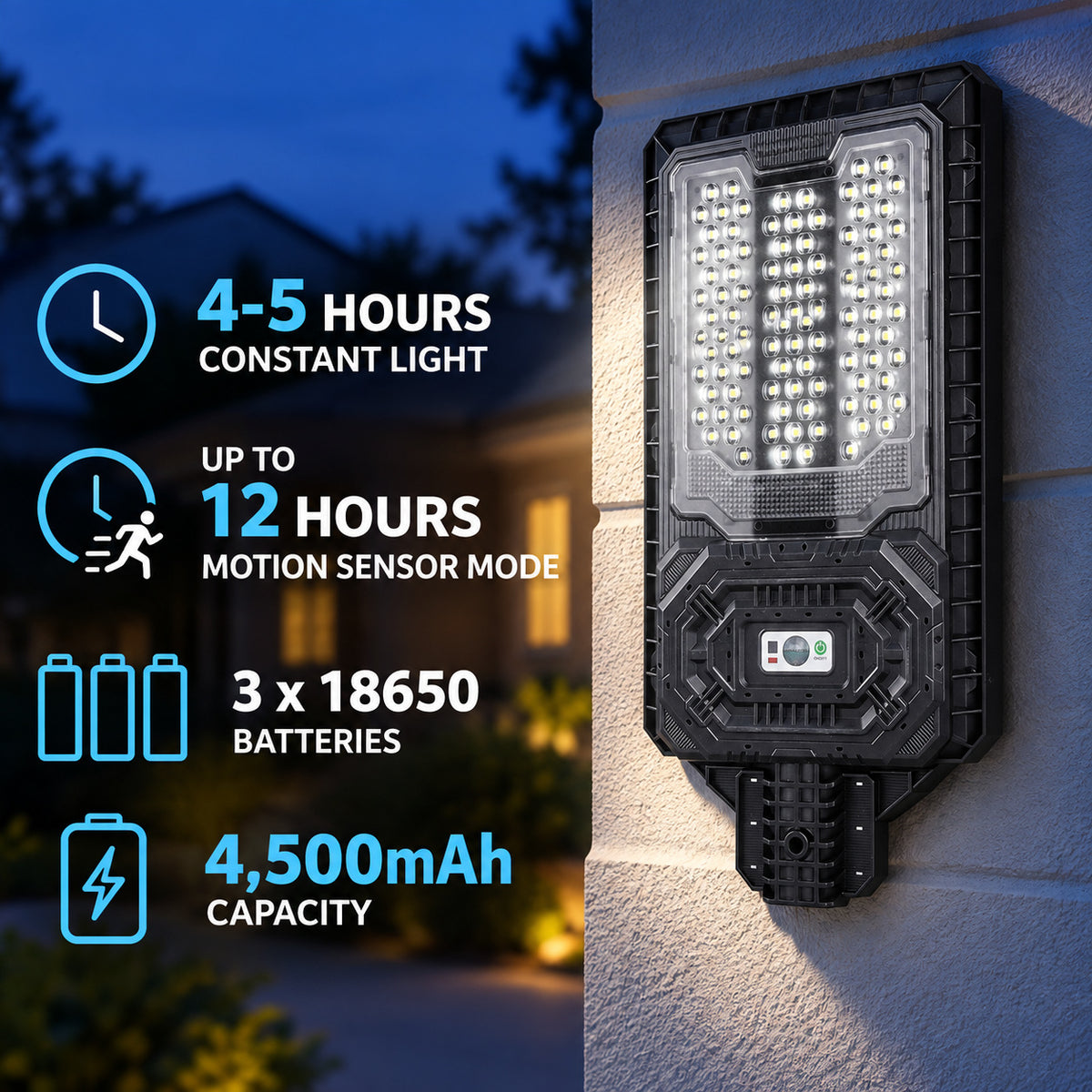 Solar Powered Motion Sensor Outdoor Light W7113 1 Noir pour Garden Yard Street Wall LED
