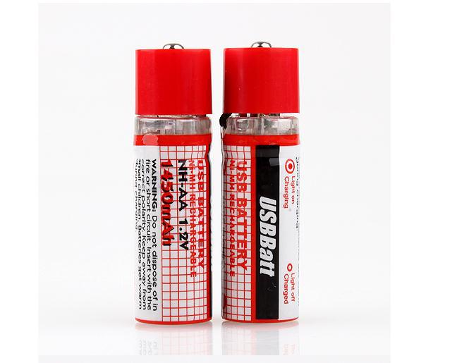 2 piles rechargeables USB AA 1450mAh 1,2V Ni-MH