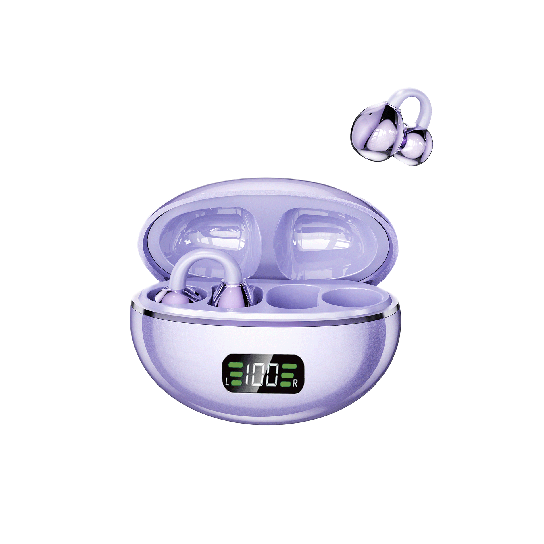 KP-206 Ecouteurs Bluetooth sans fil Affichage de batterie numérique OWS Haute Fidelité Audio Clip-On