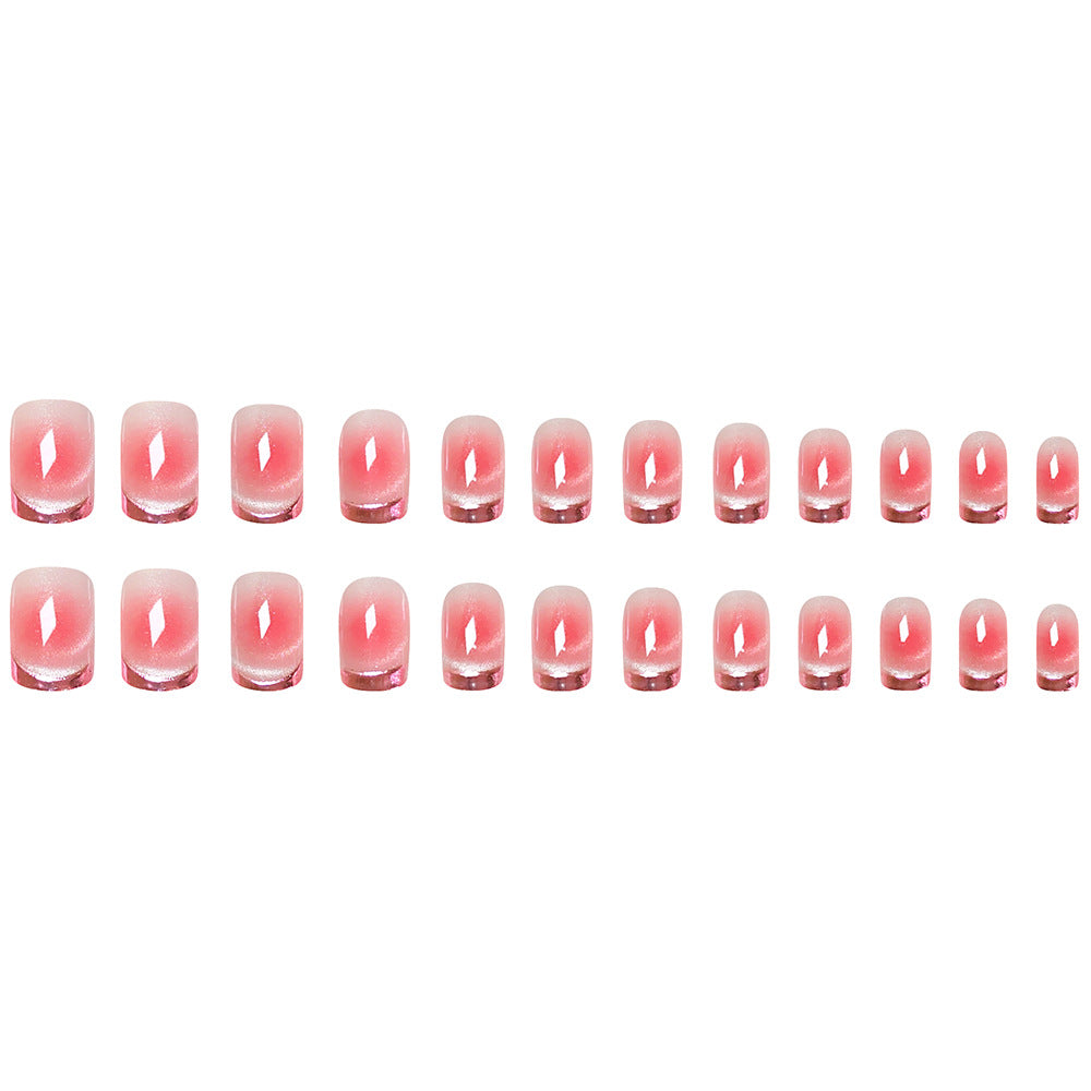 24 Stickers Petit Carré à la Presse sur Nail Rose Acrylique Français avec Effet Gradient