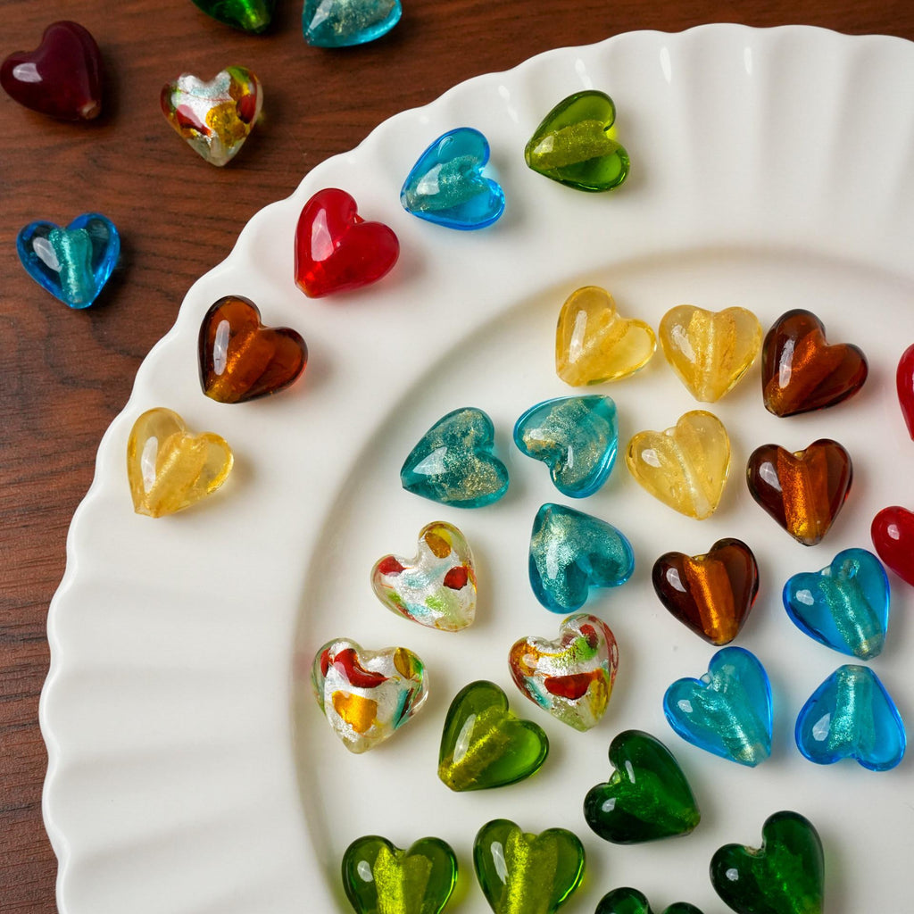 Rétro Silver-foil Heart Lampwork Glass Loose Perles
