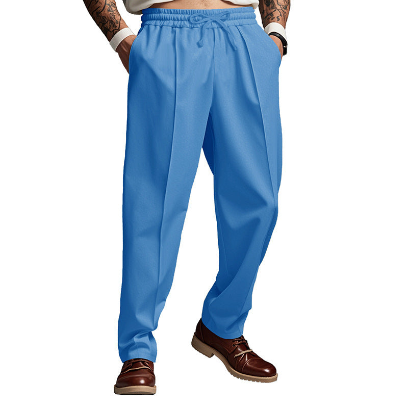 Pantalon casual de couleur unie enroulé avec un cordon et des jambes droites
