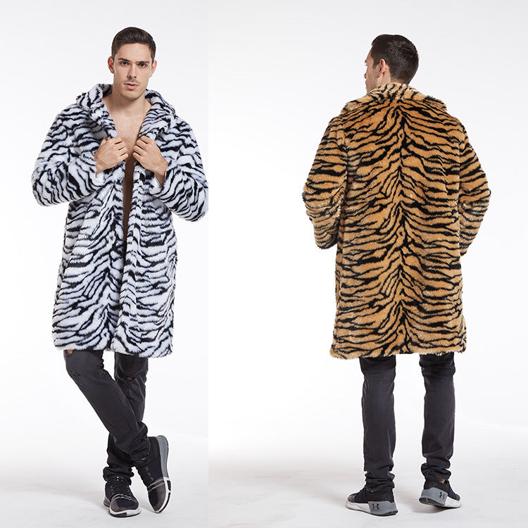 Manteau de fourrure de faux hommes modèle de tigre coupe longue