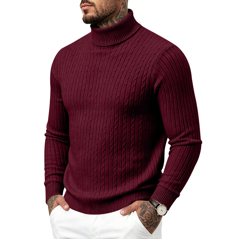 Hommes Col tortueux Slim-Fit Vertical-Stripe Chandail occasionnel à manches longues