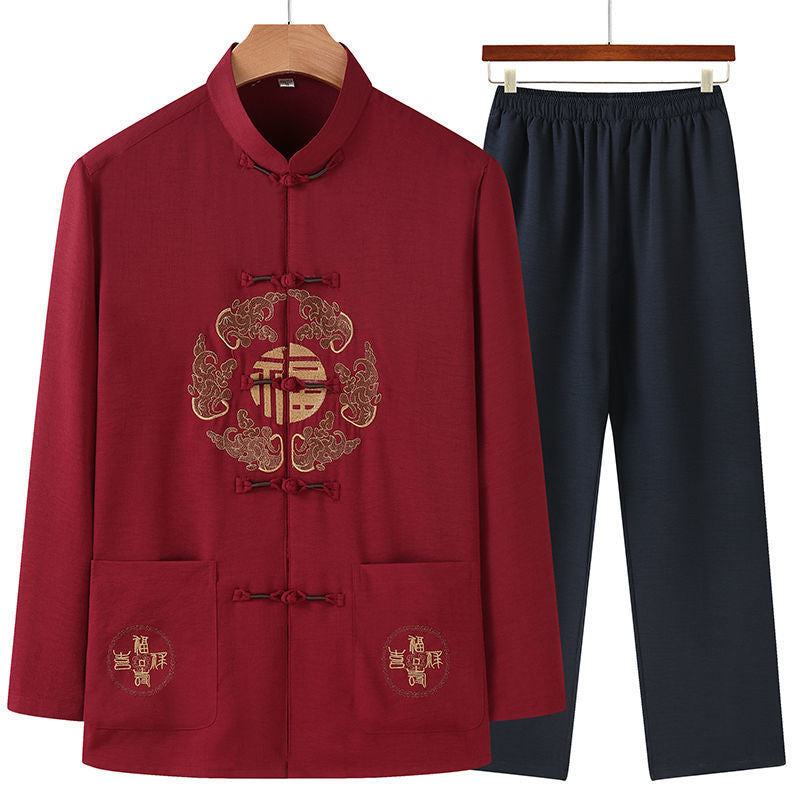 Costume de Tang à manches longues imprimé pour hommes