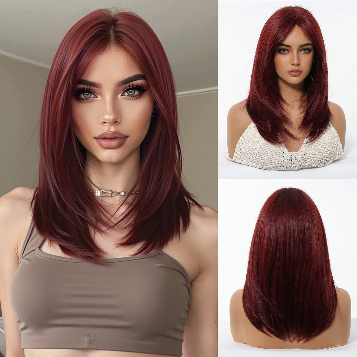 Gradient Or Perruque Femme Pleine Tête Longueur moyenne