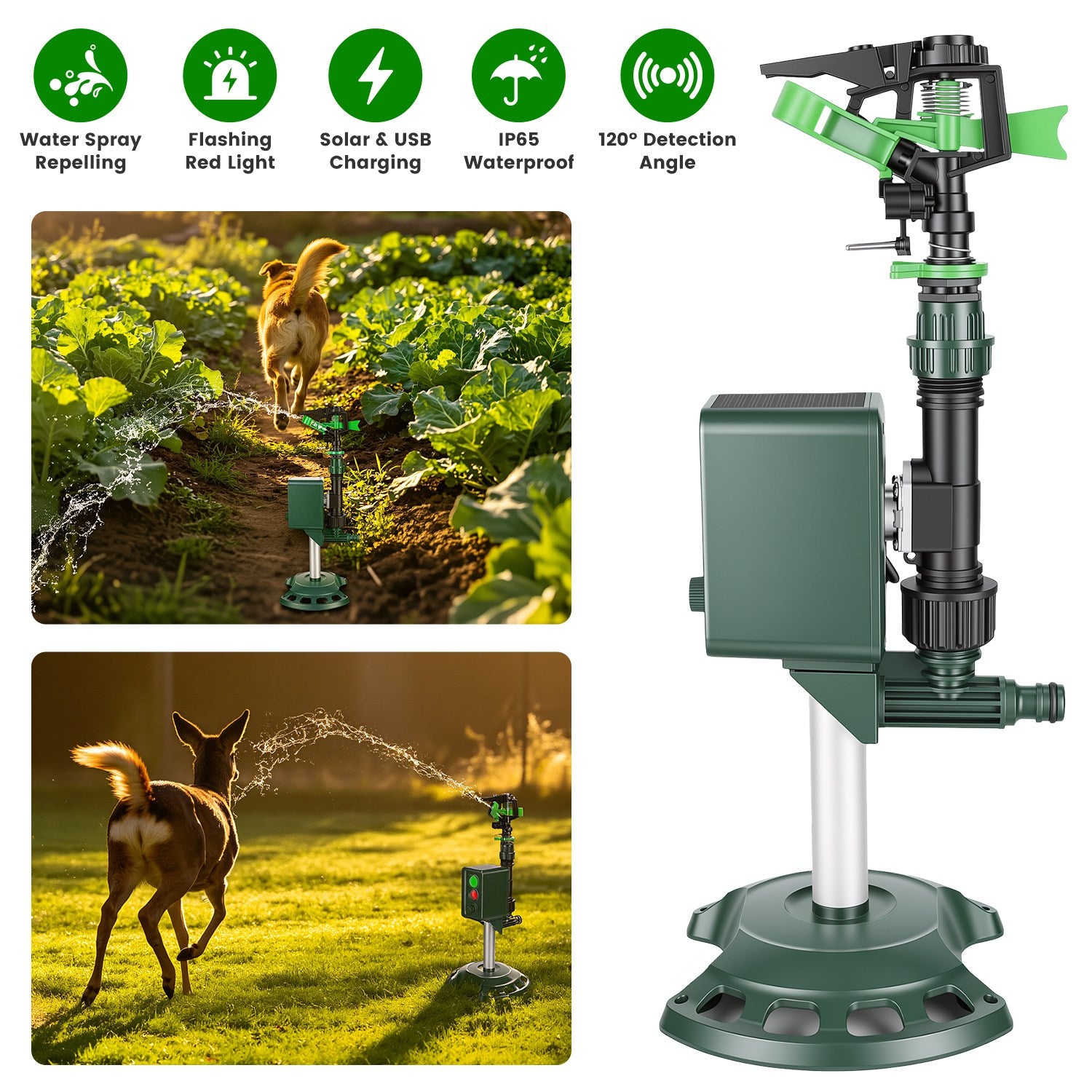 Capteur de mouvement à énergie solaire Sprinkler d'origine animale avec lumière clignotante animal extérieur