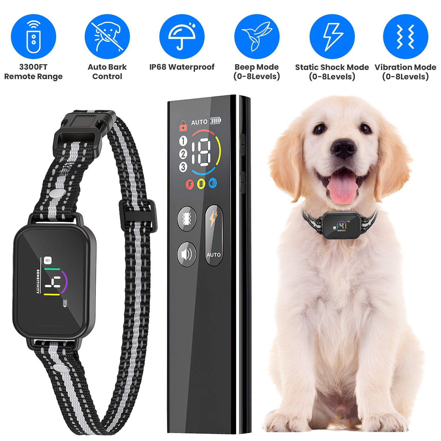 1Pc 2 en 1 chien Choc et collier de barque collier d'entraînement de chien avec télécommande rechargeable IP68 Wat