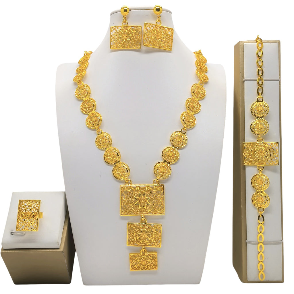 Bijoux d'or costume arabe Collier de mariage Bracelet Boucles d'oreilles Anneau