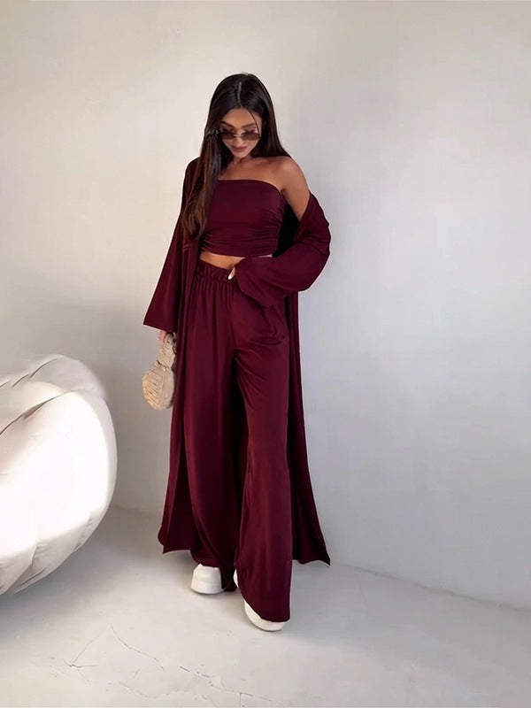 Cross Border European and American Style Women's Fashion Casual Loose Three Piece Set longue