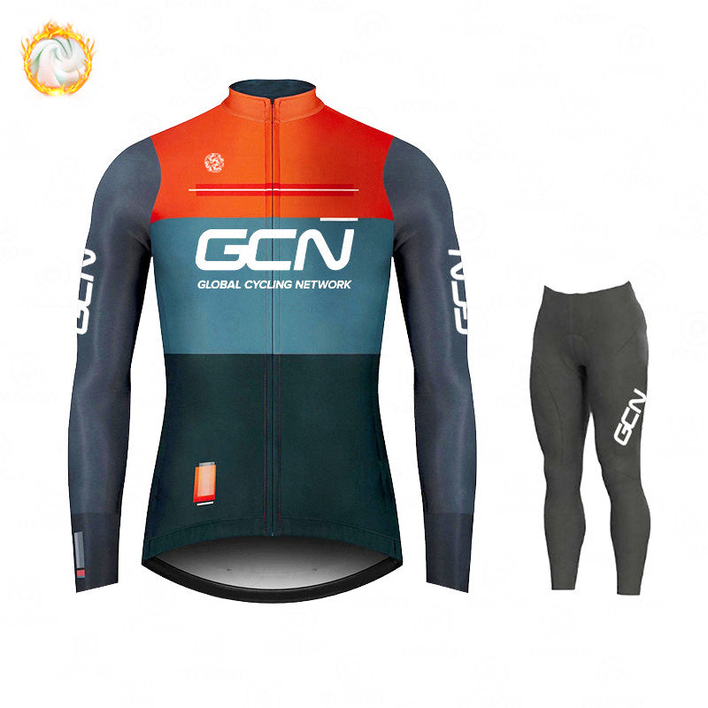 GCN Fleece Long Sleeve Cycling Jersey Cycling Jersey Running Winter Series