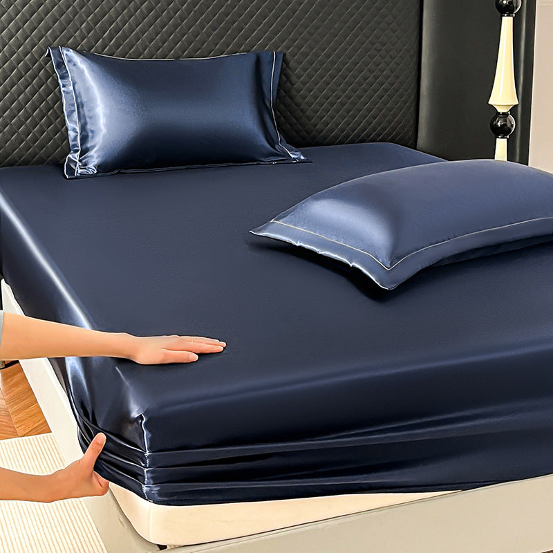 Satin look Ice Silk Fitted Bed Sheet - Single Size Smooth Breathable Matelas Cover for Be